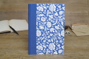 Hardcover drawing book, blue cover with white flowers, blue cloth spine